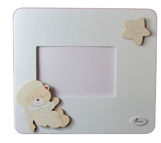 353 - CORNICE PORTA FOTO ORIZZONTALE IN LEGNO CON ORSO BEIGE
